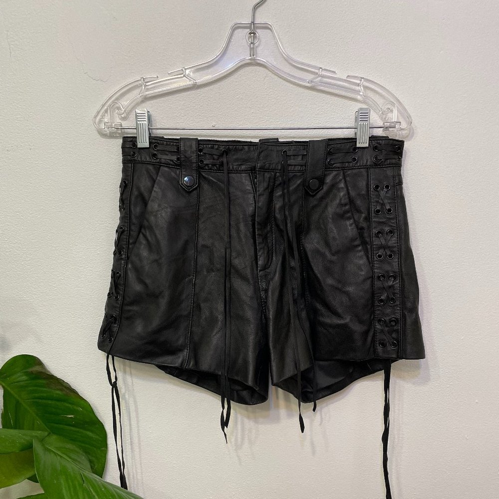 The Kooples Black Pleated Leather Shorts